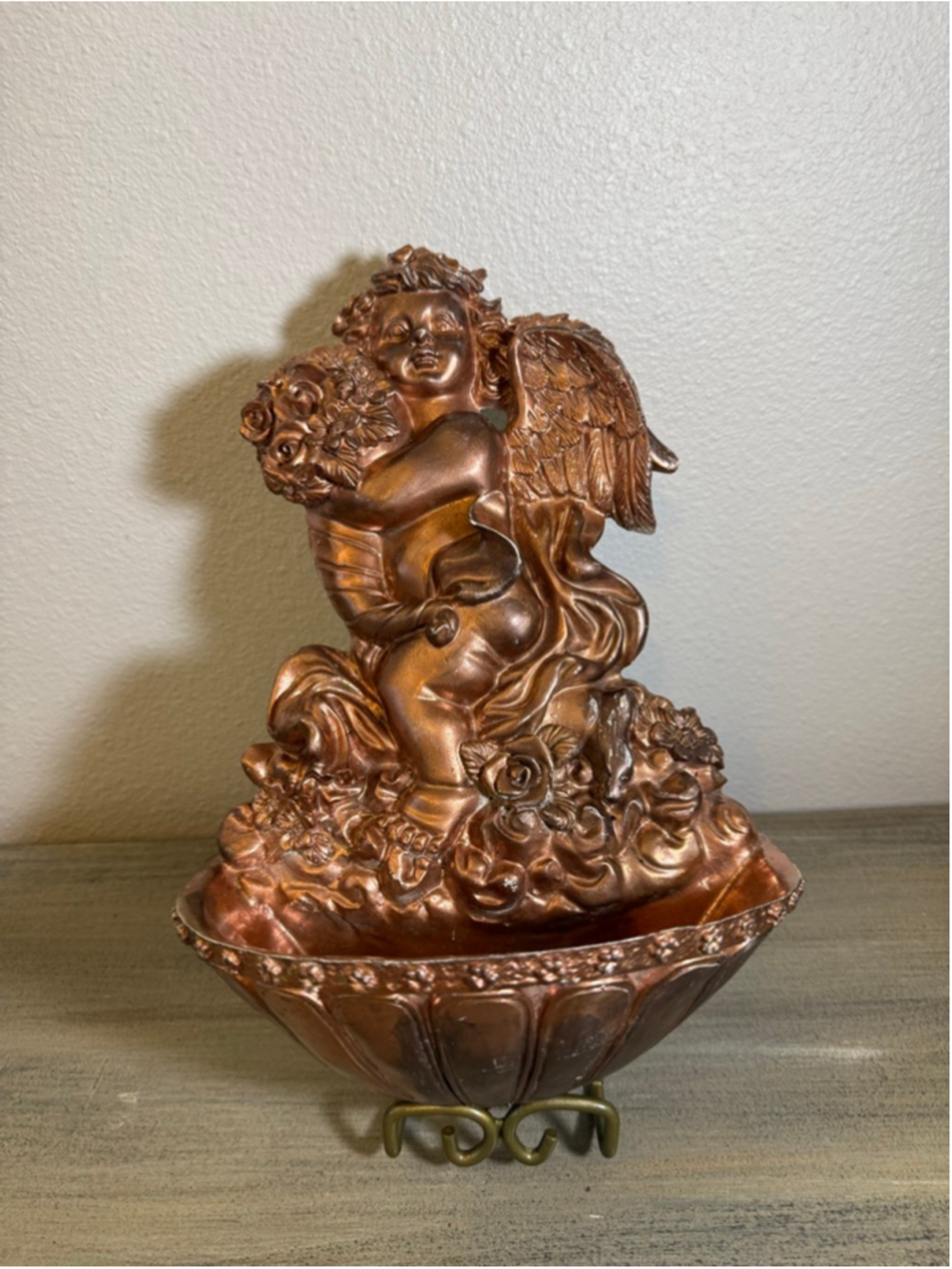 Vintage Cherub Wall Pocket Planter Rococo Style Angel Vase Copper Finish Hanging